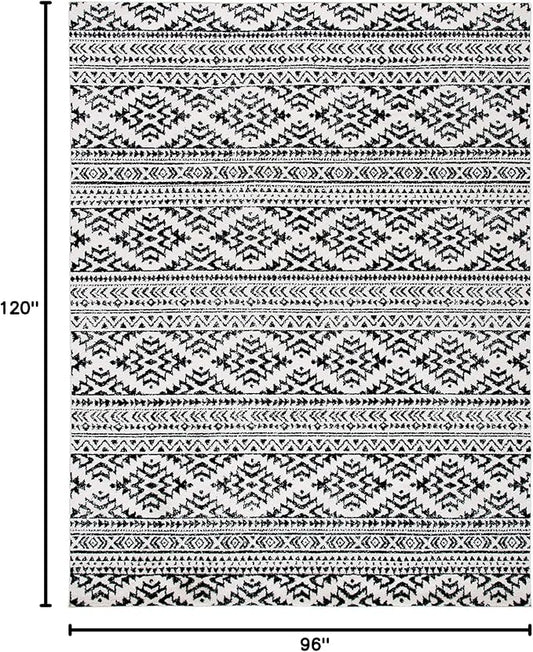 SAFAVIEH Area Rug 8x10 - Tulum Collection - Large - Ivory & Black, Moroccan Boho Tribal Design, Non-Shedding & Easy to Clean, Ideal for Living Room, Bedroom, Dining Space (TUL272B)