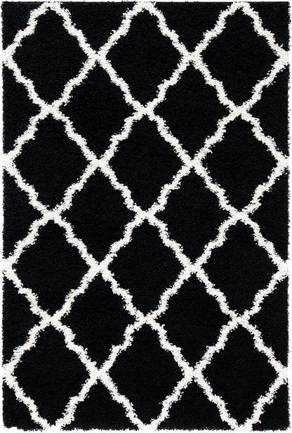 SAFAVIEH Dallas Shag Collection Accent Rug - 4' x 6', Black & Ivory, Trellis Design, Non-Shedding & Easy Care, 1.5-inch Thick Ideal for High Traffic Areas in Entryway, Living Room, Bedroom (SGD257Z)