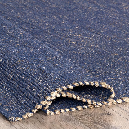 nuLOOM 4x6 Elfriede Jute & Cotton Hand Woven Area Rug, Blue, Solid Rustic Farmhouse Style, Weaved Design, Natural Fiber, For Bedroom, Living Room, Dining Room, Hallway, Office, Entryway