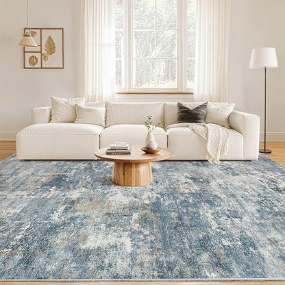 Nakagishi 9x12 Area Rugs Living Room: Washable Abstract Large Neutral Soft Rug Stain Resistant Modern Indoor Floor Non-Slip Carpet for Bedroom Nursery Kids Playroom Office Dining Room Dorm-Blue Brown