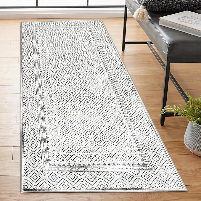 ReaLife Rugs Machine Washable Area Rug Runner - Living Room Bedroom Bathroom Kitchen Entryway Office - Padded Low Pile Stain Resistant Premium - Boho Farmhouse Vintage - Aria - Ivory 2'6" x 6'