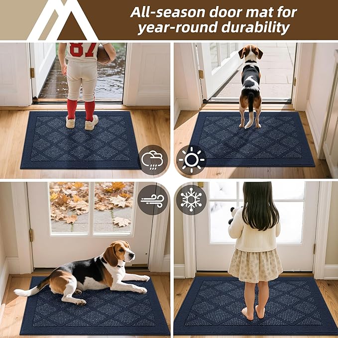 COSY HOMEER Non-Slip Door Mat 32"x48", Entryway Rugs Low Profile Absorbent Dirt Trapper Doormat for Front Entrance, Washable Polypropylene Entry Mat (Blue)