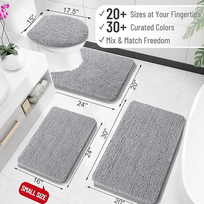 OLANLY Bathroom Rugs 47x17, Extra Soft Absorbent Chenille Bath Rugs, Rubber Backing Quick Dry, Machine Washable Bath Mats for Bathroom Floor, Tub and Shower, Home Decor Accessories, Grey