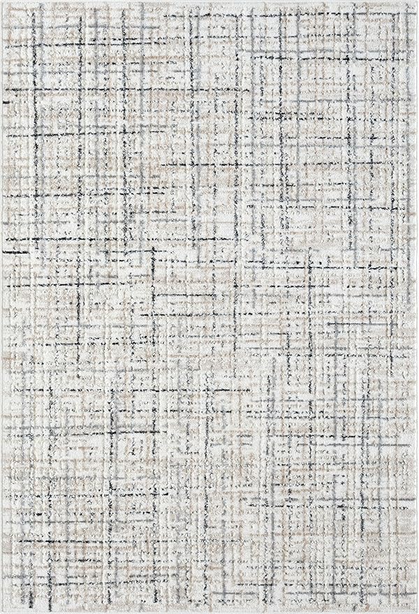 Abani Grey Area Rug for Living Room, Bedroom - Crosshatch Pattern- 8' x 10' -Durable & Easy to Clean