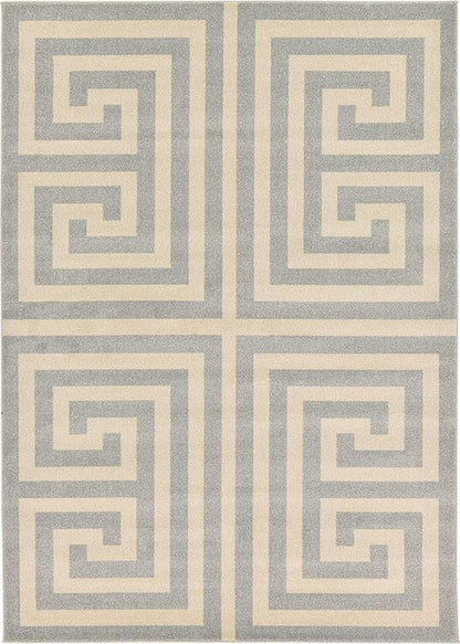 Unique Loom Athens Collection Classic Geometric Modern Border Design Area Rug (7' 0 x 10' 0 Rectangular, Gray/ Beige)