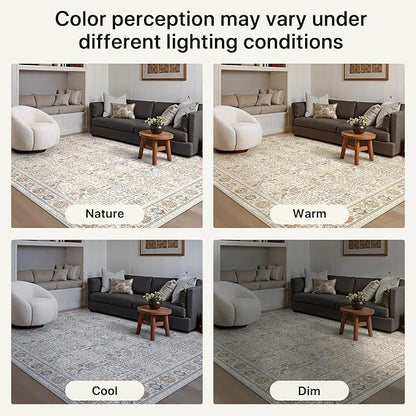 Bavni 2'6''x6 Rug Runners for Hallways, Washable Runner Rug Non Slip, Vintage Floral Print Style Rugs for Bedroom-Lightweight Low Pile Carpet for Hallways Bathroom, Beige Gery
