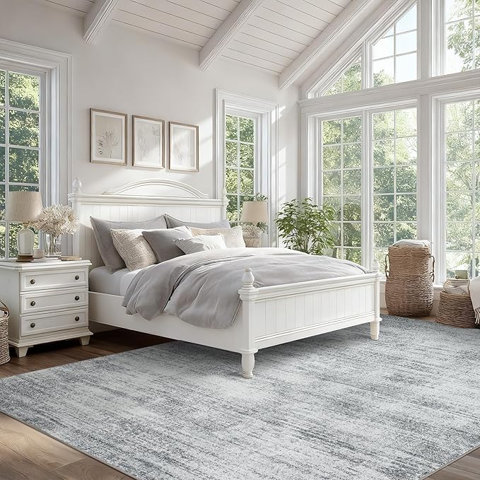 Grey 6x9 Area Rugs for Offic Room Non Slip Washable Rug Hardwood Floor Protector Low Pile Neutral Abstract Modern Floor Carpet for Bedroom Dining Room