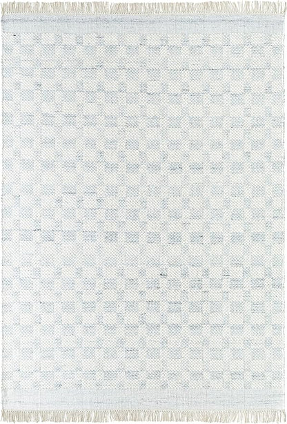 Mark&Day Wool Rugs, 2x8 Clinten Solid and Border Light Slate Runner Checkered Rug, Cream Grey Carpet for Hallway, Kitchen, Bedroom or Living Room (2'6" x 8' Runner)