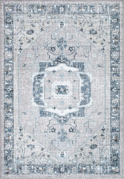 Bloom Rugs Washable Non-Slip 8' x 10' Rug - Pebble Gray/Blue Traditional Medallion Area Rug for Living Room, Bedroom, Dining Room, and Kitchen - Exact Size: 8' x 10'
