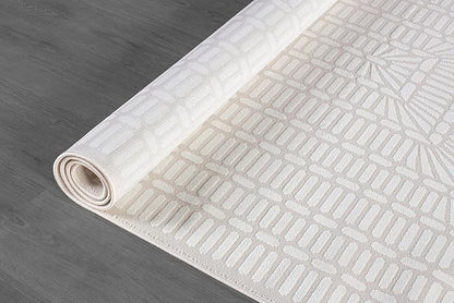Beverly Rug Modern Geometric Area Rug 4x6 Low-High Pile Durable Soft Abstract Grid Indoor Rugs for Living Dining Room Office Stain Resistant Non Shedding Casual Indoor Carpet Beige White 4 x 6