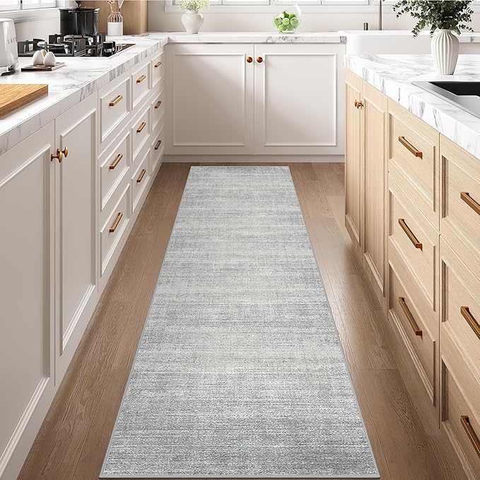 Art&Tuft Non-Slip Runner Rug - 3x12 Runner Rug Washable Low-Pile Rugs Runners, Soft Distressed Carpet Runner for Bedroom Bathroom Kitchen Laundry Living Room, Grey
