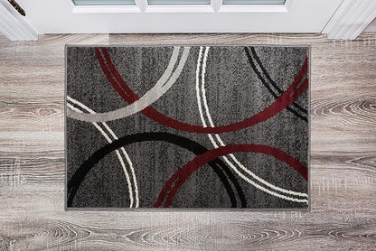 Rugshop Modern Wavy Circles Design Non-Shedding Accent Rug, Carpet for Entryway or Bathroom, Red, 2' x 3'