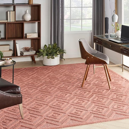 Nourison Home Versatile Coral Orange 7' x 10' Area Rug - Easy Clean, Non Shedding, Bed Room, Living Room, Dining Room, Kitchen (7' x 10')
