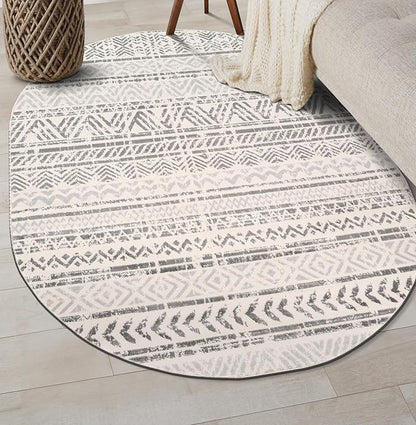 Rugshop Geometric Boho Oval Rug – Gray Tribal Pattern, Perfect for Dining Room, Living Room, 5' x 7' Oval