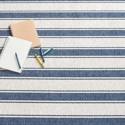 Dash & Albert Awning Stripe Blue Machine Washable Rug, 2 X 3 Feet, Blue Stripe Pattern