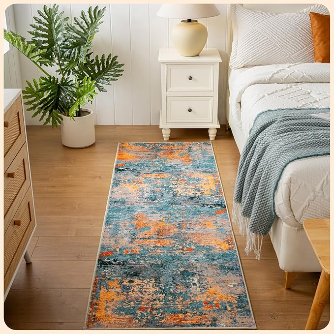 Istana Hallway Runner Rug 2x6 - Multi/Blue Kitchen Rugs Non Slip Washable -Silk's Soft Touch Carpet Runner - Stylish Rug Runner for Home