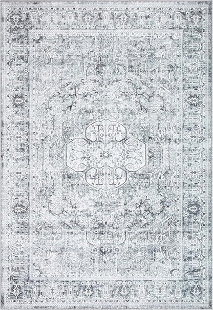 Bloom Rugs Washable Non-Slip 4' x 6' Rug - Gray/Charcoal Traditional Medallion Area Rug for Living Room, Bedroom, Dining Room, and Kitchen - Exact Size: 4' x 6'