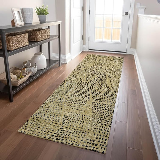 Addison Rugs Chantille ACN591 Gold 2'3" x 7'6" Indoor Outdoor Hallway Runner Rug, Stain Resistant Washable Kitchen Area Carpet for Bathroom, Laundry and Bedroom Rug