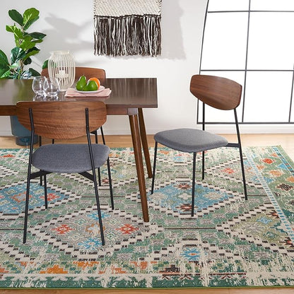 SAFAVIEH Madison Collection Area Rug - 9' x 12', Green & Beige, Boho Diamond Distressed Design, Non-Shedding & Easy Care, Ideal for High Traffic Areas in Living Room, Bedroom (MAD418Y)