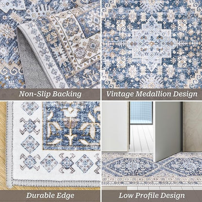 zesthome Washable Runner Rug 2.5x12 - Stain Resistant Entryway Rug,Ultra-Thin Kitchen Rugs, Anti Slip Backing Runner Rugs for Entrance Laundry Room Indoor Hallway (Blue/Beige,2.5'x12')