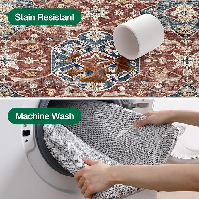 LUMI Washable Area Rug 8x10 for Living Room, Ultra Soft Stain Resistant Carpet with Non Slip Rubber Backing, Non-Shedding Low Pile Rugs for Bedroom, Dining Room, Indoor, Office