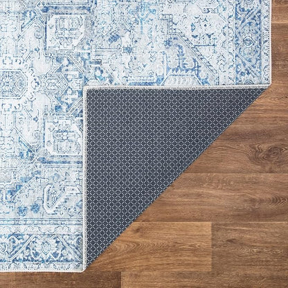 Bloom Rugs Washable Non-Slip 2' x 3' Rug - Blue/Gray Traditional Oriental Area Rug for Living Room, Bedroom, Dining Room, and Kitchen - Exact Size: 2' x 3'