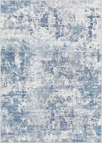 8x10 Area Living Room Rugs - Washable Neutral Modern Abstract Soft Thin Rug Indoor Floor No Slip Rug Carpet for Bedroom Under Dining Table Home Office Decor - Blue White