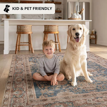 Kuden 2x3 Small Rug, Machine Washable, Non-Slip Backing, Vintage Style, Soft, Low Pile, Area Rugs for Entryway Kitchen Indoor Entrance