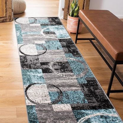 Rugshop Contemporary Circle Design Runner Rug, Carpet with Jute Backing for Hallway, Kitchen, or Entryway, Gray, 2'7" x 6'