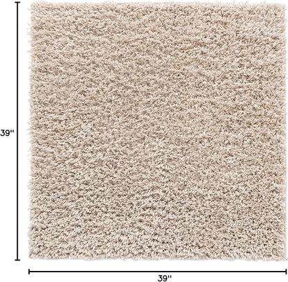 Unique Loom Davos Shag Collection Area Rug - Solid (3' 3" Square, Linen)
