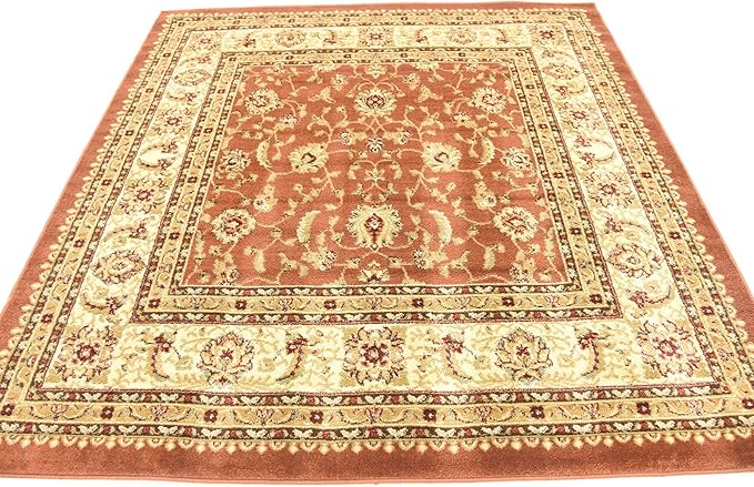 Unique Loom Voyage Collection Traditional Oriental Classic Intricate Design Area Rug (6' 0 x 6' 0 Square, Terracotta/Ivory)