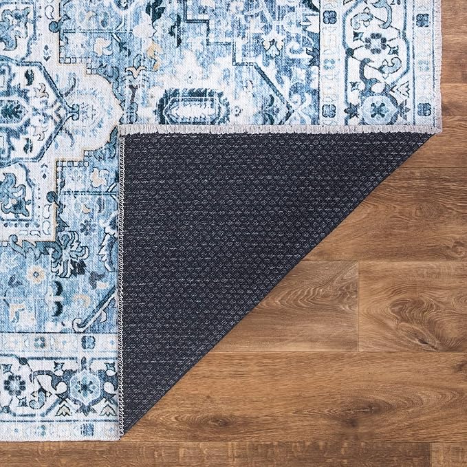 Bloom Rugs Caria Washable Non-Slip 8x10 Rug - Blue Traditional Area Rug for Living Room, Bedroom, Dining Room, and Kitchen - Exact Size: 7'8" x 10'