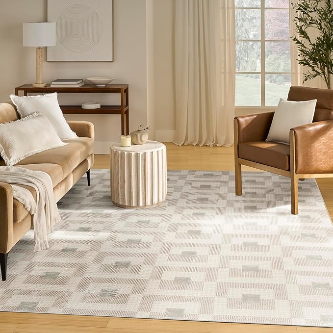 Nourison Nordic Ivory Beige 8' x 10' Scandinavian Area Rug - Easy Cleaning, Non Shedding, Bed Room, Living Room, Dining Room, Kitchen (8' x 10')