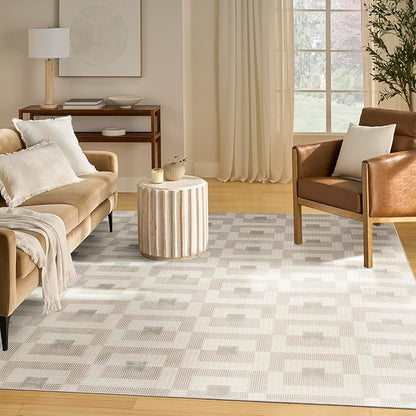 Nourison Nordic Ivory Beige 8' x 10' Scandinavian Area Rug - Easy Cleaning, Non Shedding, Bed Room, Living Room, Dining Room, Kitchen (8' x 10')