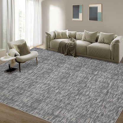 RUGSREAL Solid Area Rug 4x6 Small Bedroom Rug Machine Washable Area Rug Soft Low-Pile Modern Contemporary Throw Rug Non-Slip Throw Indoor Carpet for Living Room Dining Room Kids Room, 4' x 6' Grey