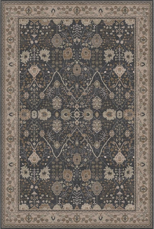 Kuden 9x12 Large Area Rug, Machine Washable Area Rug with Non-Slip Backing, Vintage Style, Soft, Easy Clean, Low Pile Rug for Living Room, Bedroom, Dining Room