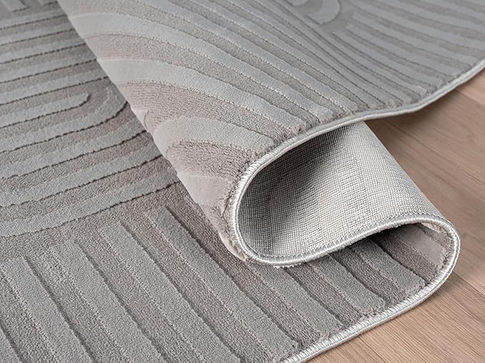 Annabel Modern Geometric Area Rug for Living Room, 6x9 Contemporary Arched and Linear Gray Rug, High-Low Pile Stain Resistant Carpet for Bedroom, Dining Room or Kitchen (6' x 9', Gray)