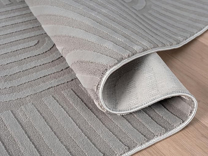 Annabel Modern Geometric Area Rug for Living Room, 6x9 Contemporary Arched and Linear Gray Rug, High-Low Pile Stain Resistant Carpet for Bedroom, Dining Room or Kitchen (6' x 9', Gray)