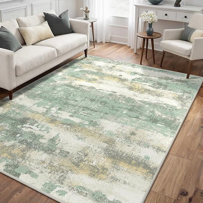 GENIMO Abstract Area Rug 5x7, Washable Modern Rug Non Slip, Low Pile Lightweight Soft Large Carpet for Living Room, Bedroom, Dining Room, Light Green