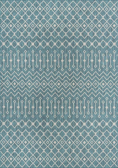 Unique Loom Outdoor Trellis Collection Area Rug - Tribal Trellis (10' x 14' 1" Rectangle, Teal/ Ivory)