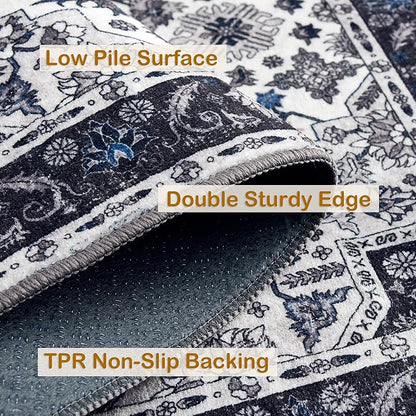 Area Rug 5x7,Boho Vintage Oriental Washable Rugs,Collapsible Area Rug for Bedroom, Entryway, Kitchen, Bathroom