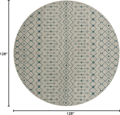 Unique Loom Outdoor Trellis Collection Area Rug - Tribal Trellis (10' 8" Round, Light Blue/ Ivory)