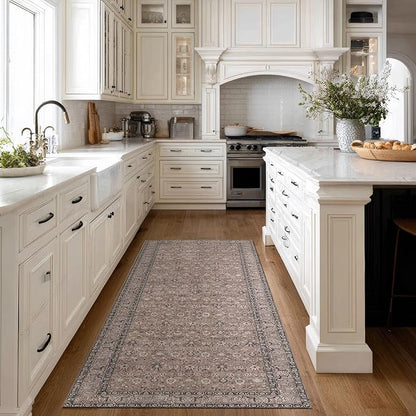 Kuden 2'6"x10 Runner Rug, Machine Washable Area Rug with Non-Slip Backing, Vintage Style, Soft, Easy Clean, Low Pile Rug for Hallway, Entryway, Kitchen, Bedroom
