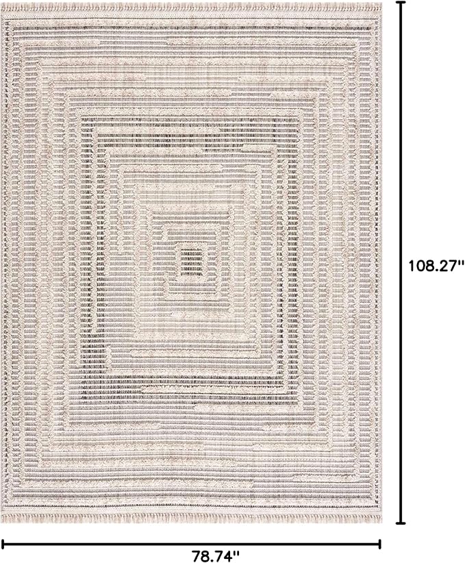 Hauteloom Lunao Living Room, Bedroom Area Rug - Geometric, Solid & Striped - Charcoal, Cream, Peach - 6'7" x 9'