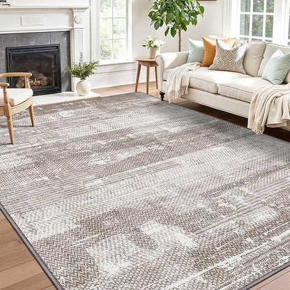 LUMI Washable Area Rug 8x10 for Living Room, Ultra Soft Stain Resistant Carpet with Non Slip Rubber Backing, Non-Shedding Low Pile Rugs for Bedroom, Dining Room, Indoor, Office