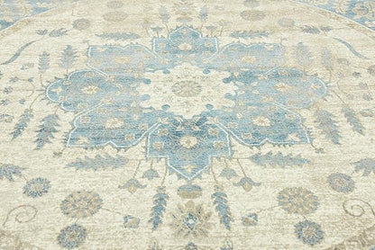 Unique Loom Salzburg Collection Classic Traditional Design Oriental Inspired Border Area Rug (8' 0 x 8' 0 Round, Beige/Blue)