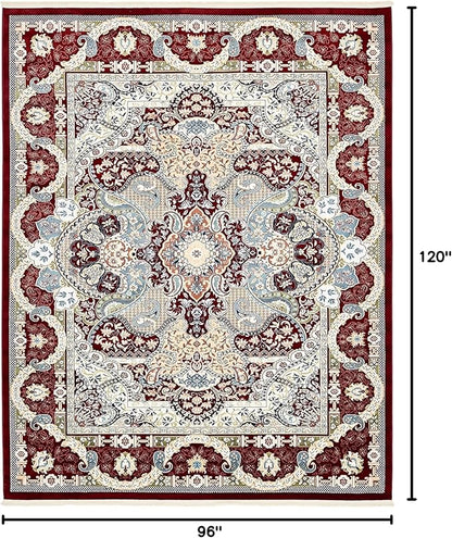 Unique Loom Narenj Collection Classic Traditional Medallion Textured Design Area Rug, 8 x 10 ft, Burgundy/Tan