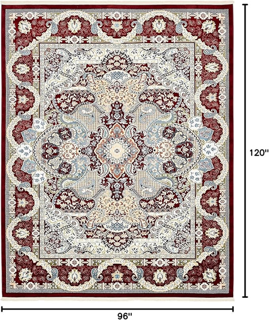 Unique Loom Narenj Collection Classic Traditional Medallion Textured Design Area Rug, 8 x 10 ft, Burgundy/Tan