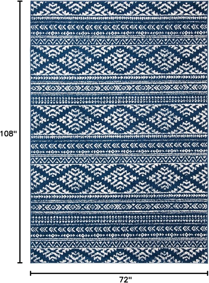 SAFAVIEH Area Rug 6x9 - Tulum Collection - Navy & Ivory, Moroccan Boho Tribal Design, Non-Shedding & Easy to Clean, Ideal for Living Room, Bedroom, Dining Space (TUL272N)