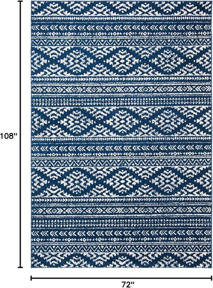 SAFAVIEH Area Rug 6x9 - Tulum Collection - Navy & Ivory, Moroccan Boho Tribal Design, Non-Shedding & Easy to Clean, Ideal for Living Room, Bedroom, Dining Space (TUL272N)